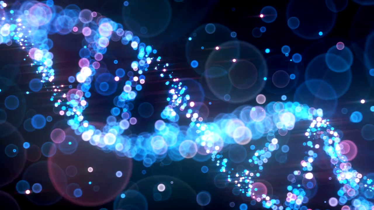旋转的DNA螺旋由发光的点组成视频下载