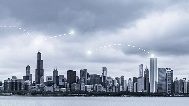 4k分辨率网络连接概念与芝加哥城市景观视频素材