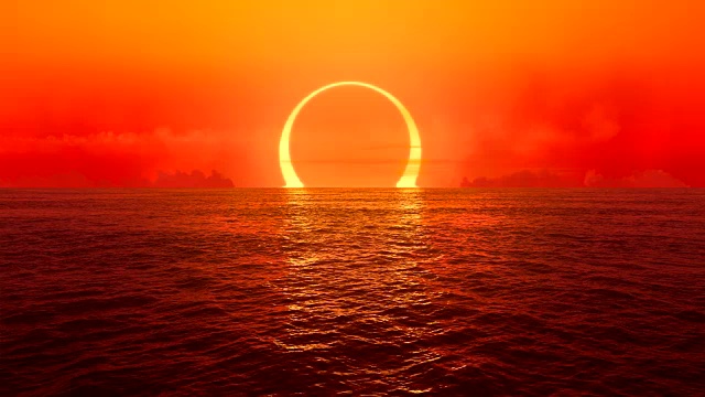 日落和日食在无缝循环的海洋上。视频下载