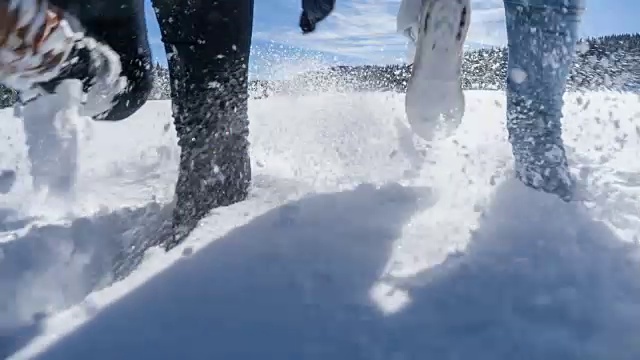 两个人在雪中奔跑视频素材