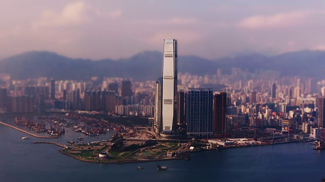 仿造迷你ICC，香港。从山顶眺望视频素材