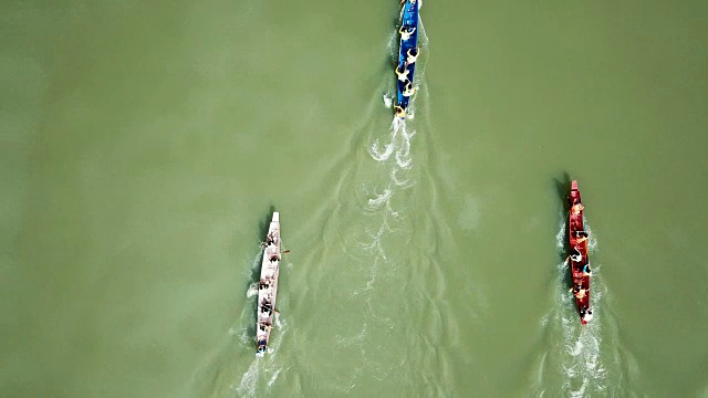 从空中俯瞰河上的赛艇视频素材