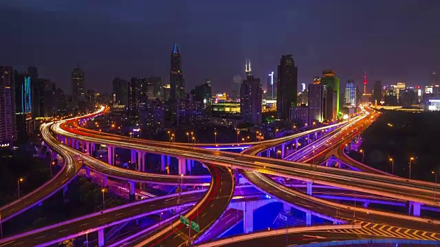 4k-Time lapon——上海夜间城市公路交通视频素材