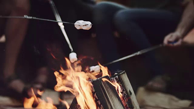 4K超高清:在火上烤棉花糖视频素材