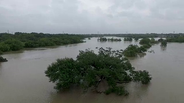 德克萨斯州休斯顿附近的Clear Creek被洪水淹没视频素材