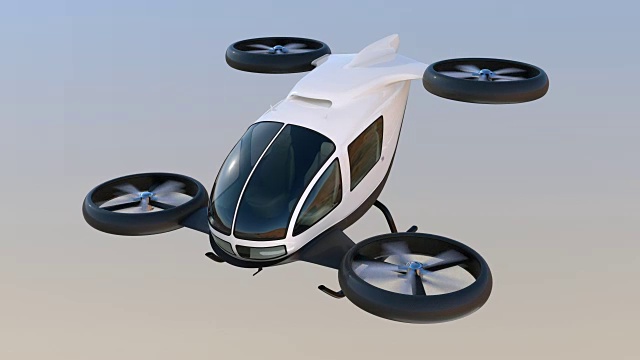 白色无人驾驶客运无人机在空中飞行视频素材