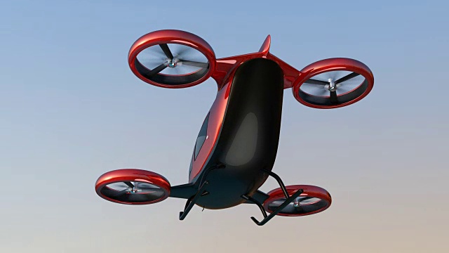 金属红色无人驾驶无人机在空中飞行视频素材