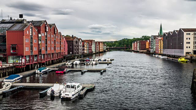 挪威特隆赫姆- 4K城市景观，景观和建立者视频下载