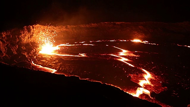 埃塞尔比亚埃尔塔阿勒火山熔岩湖视频素材