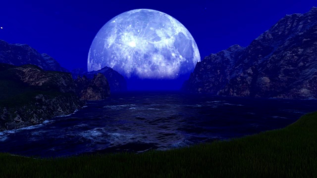 山脉和海洋对抗大月亮视频素材