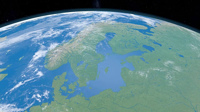 从外太空鸟瞰地球上斯堪的纳维亚半岛的波罗的海视频下载