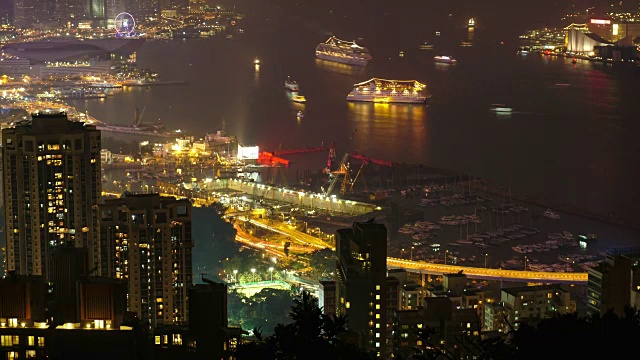 香港夜的时间流逝。港岛中区、维多利亚港、港岛及九龙。视频素材