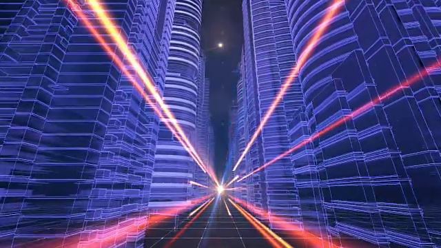 城市摩天大楼和数字网络。未来的金融区。视频素材