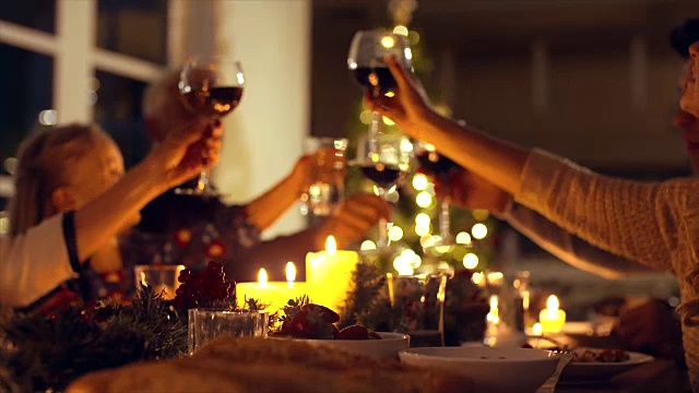 家人在圣诞晚宴上喝酒视频下载