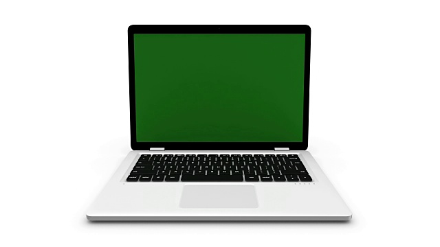 现代笔记本电脑隔离在白色。动画与绿色屏幕和阿尔法通道。视频素材
