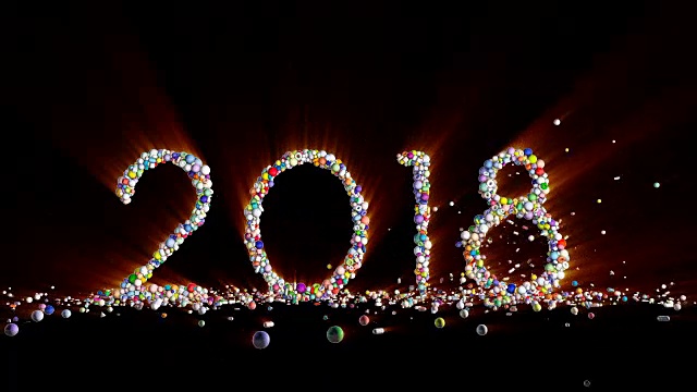 2018年的新年标志由彩色的地球仪，光线视频素材