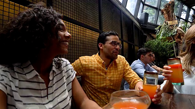 一群快乐的朋友一起举杯，享受鸡尾酒视频素材