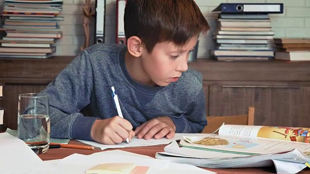 小男孩在做作业视频素材