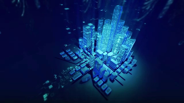 一个现代城市的形象在数字技术的流。视频下载