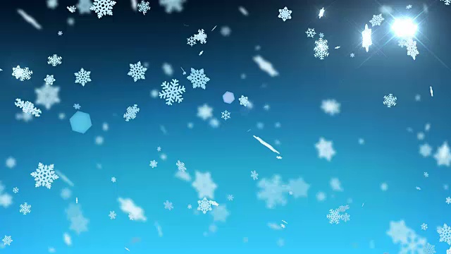 大雪花与火花和闪光落在夜空。冬季降雪。圣诞快乐，新年快乐。毛圈的3 d动画。视频素材