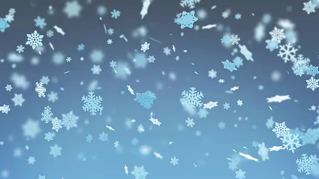 大雪花飘落与模糊。冬季降雪。圣诞快乐，新年快乐。毛圈的3 d动画。视频素材