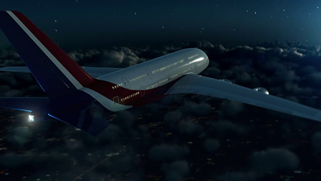 夜间在云层上空飞行的商业飞机视频购买