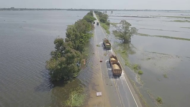 泰国大城府洪水鸟瞰图视频下载