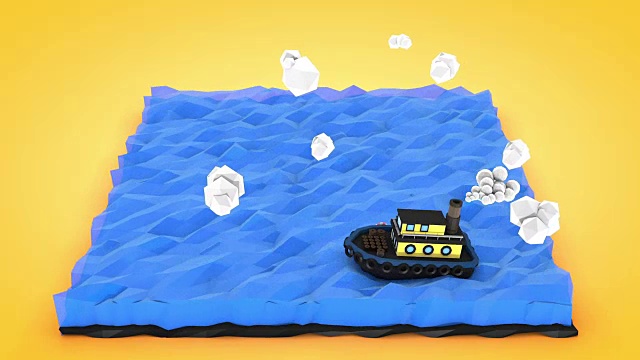 低聚蒸汽船动画，3d渲染视频素材