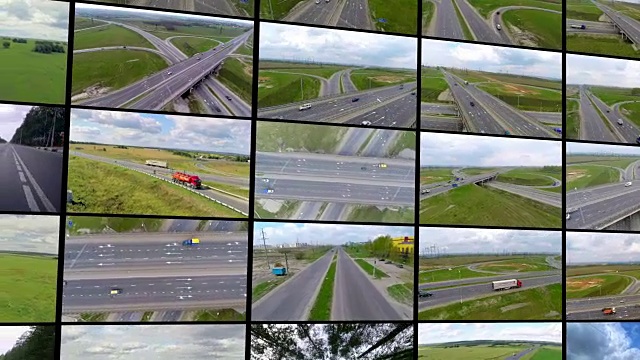 工业多屏幕。高速公路、交通背景。视频下载