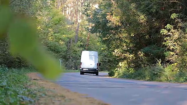 小货车沿着森林道路行驶。视频下载