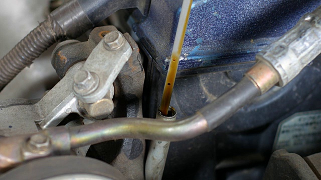 技术人员检查汽车发动机润滑油油位进行保养视频下载