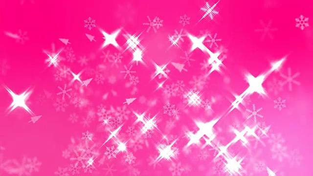 雪花晶体与火花光在粉红色的背景，圣诞节的背景视频素材