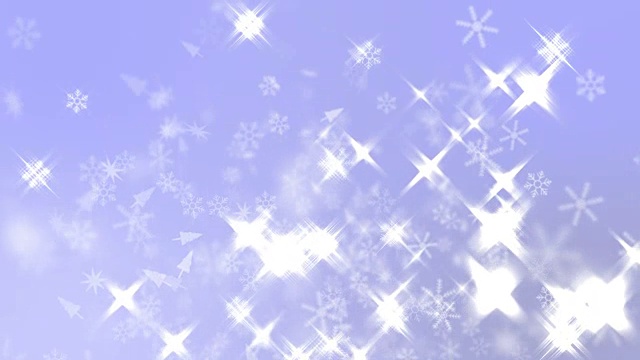 雪花晶体与火花光在蓝色的背景，圣诞节的背景视频素材