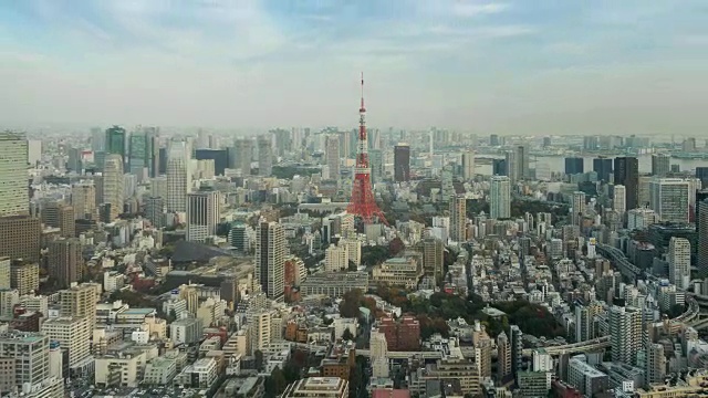 鸟瞰图东京塔和东京天际线城市景观在日落视频素材