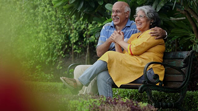一对老年夫妇在公园里享受，德里，印度视频下载