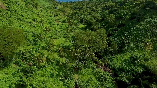 空中斐济丛林瀑布徒步旅行视频素材