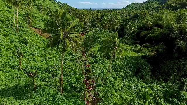 空中斐济丛林瀑布徒步旅行视频素材