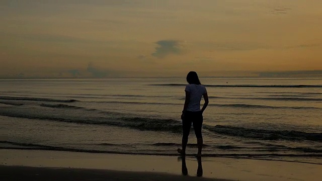 一个女人站在沙滩上视频素材