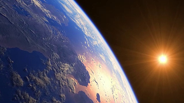 地球上的日出。从太空看地球的惊人景象。4K。超高清晰度。3840x2160。视频素材
