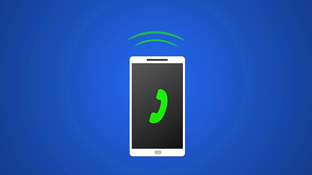 智能手机通话与白色矢量图标和铃声动画4k渲染视频在蓝色背景。视频素材