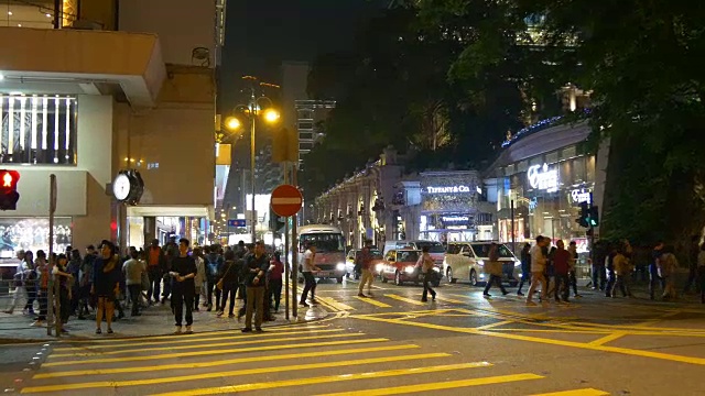 中国夜间时间香港城市拥挤十字路口视野4k视频素材