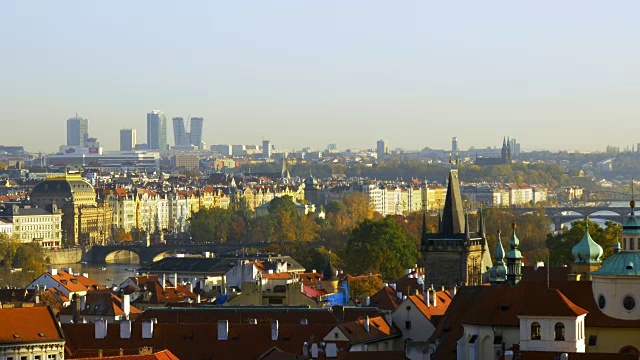 布拉格天际线与摩天大楼Pankrác区视频素材
