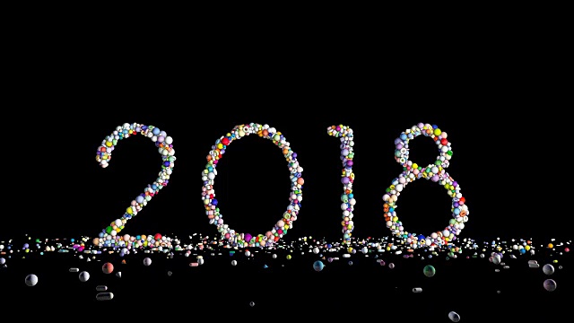 2018年的新年标志由彩色地球仪制成，配以黑色视频素材