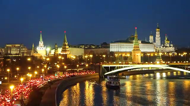 莫斯科克里姆林宫的夜晚，莫斯科，俄罗斯视频素材