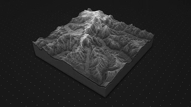 一个土壤切片的3d渲染，山孤立在黑暗的背景。视频素材