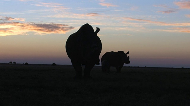夕阳下白色犀牛的剪影/南非视频下载