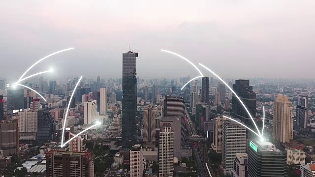 4k分辨率白羊座观城市景观和网络连接概念视频素材