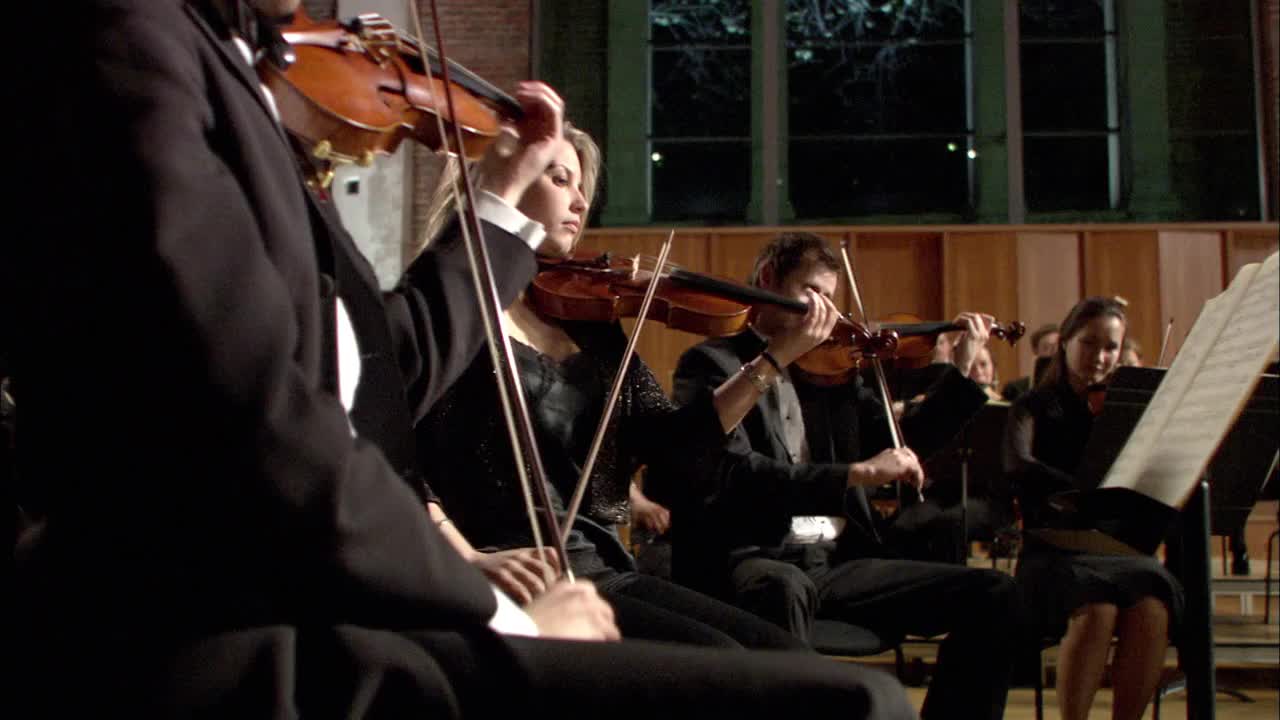 MS小提琴手在管弦乐队演奏，指挥领导/伦敦，英国视频下载