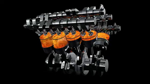 旋转V8引擎动画与爆炸-循环视频下载