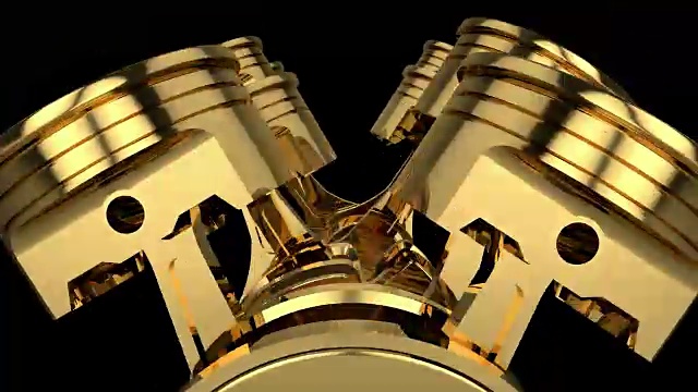 靠近工作的金色V8引擎动画-循环视频素材